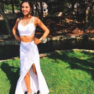2 Piece White Prom Dress